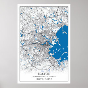 Póster Mapa de la ciudad de viajes de EE.UU. en Boston Ma