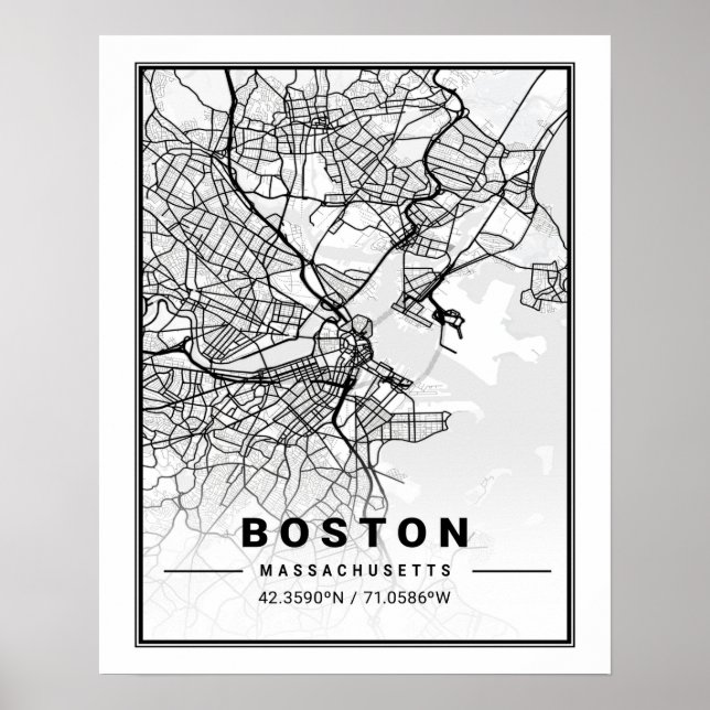 Póster Mapa de la ciudad de viajes de EE.UU. en Boston Ma (Frente)