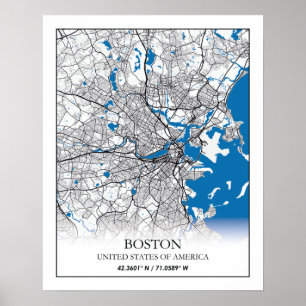 Póster Mapa de la ciudad de viajes de EE.UU. en Boston Ma