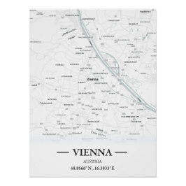 Póster Mapa de la ciudad de Viena, Austria