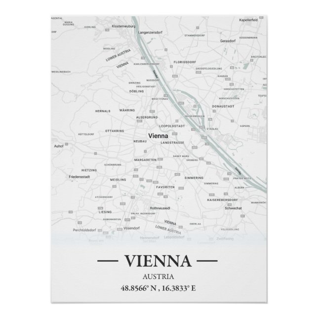 Póster Mapa de la ciudad de Viena, Austria (Anverso)