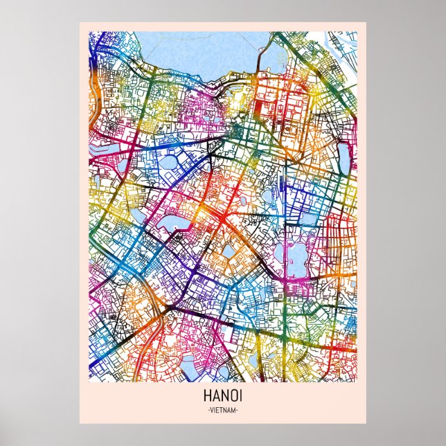 Póster Mapa de la ciudad de Vietnam de Hanoi (Frente)