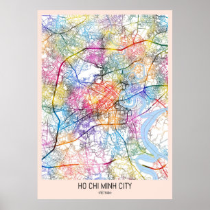 Póster Mapa de la ciudad de Vietnam de Ho Chi Minh