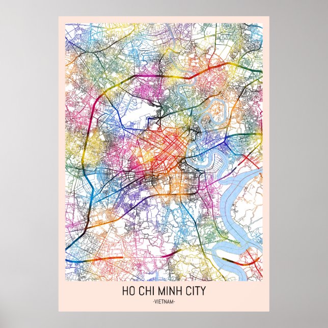 Póster Mapa de la ciudad de Vietnam de Ho Chi Minh (Frente)