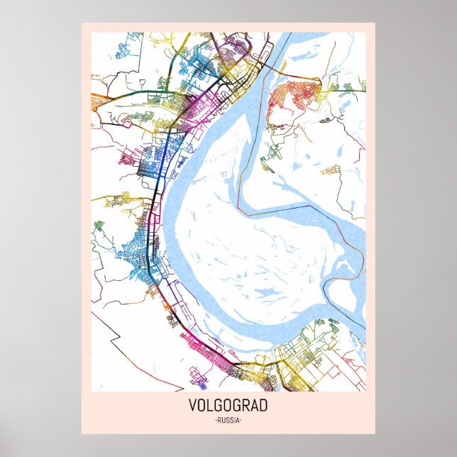 Póster Mapa de la ciudad de Volgograd Rusia (Frente)