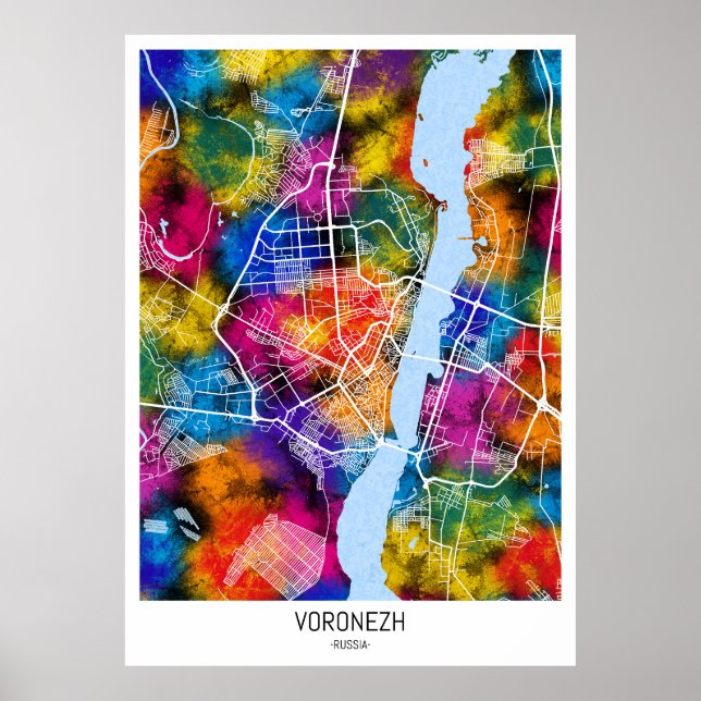 Póster Mapa de la ciudad de Voronezh en Rusia (Frente)