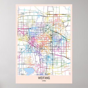 Póster Mapa de la ciudad de Weifang China