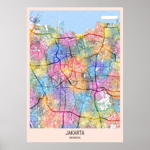 Póster Mapa de la ciudad de Yakarta Indonesia