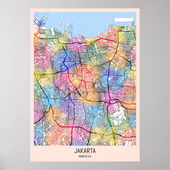 Póster Mapa de la ciudad de Yakarta Indonesia (Frente)