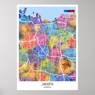 Póster Mapa de la ciudad de Yakarta Indonesia