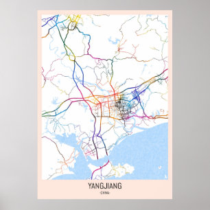 Póster Mapa de la ciudad de Yangjiang China