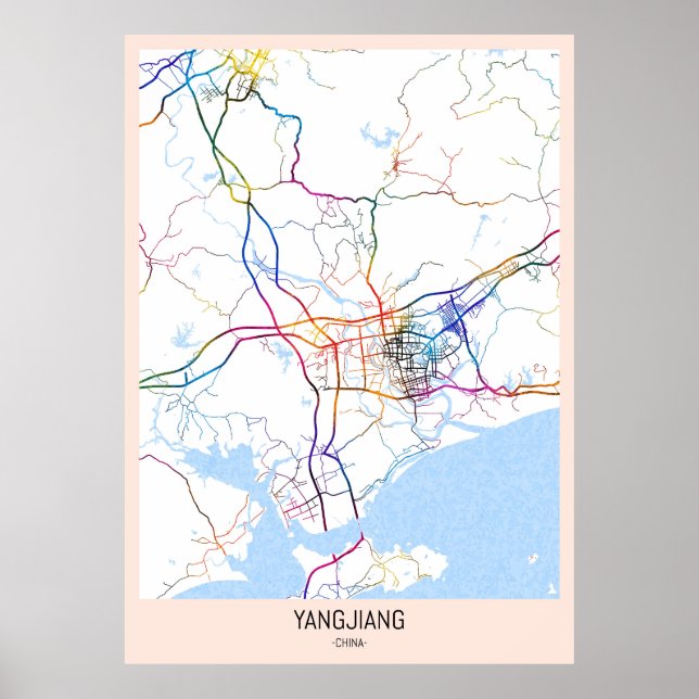 Póster Mapa de la ciudad de Yangjiang China (Frente)