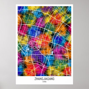 Póster Mapa de la ciudad de Zhangjiagang en China