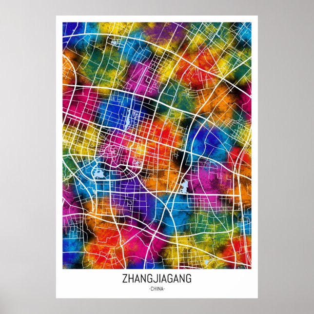 Póster Mapa de la ciudad de Zhangjiagang en China (Frente)