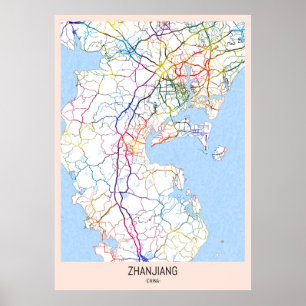 Póster Mapa de la ciudad de Zhanjiang China