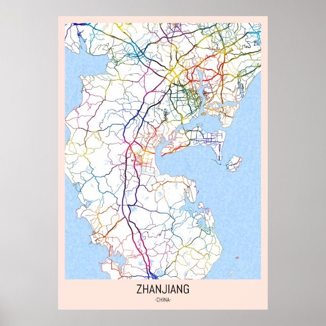 Póster Mapa de la ciudad de Zhanjiang China (Frente)