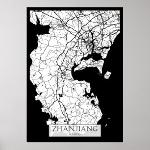 Póster Mapa de la ciudad de Zhanjiang China