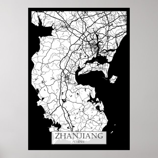 Póster Mapa de la ciudad de Zhanjiang China (Frente)