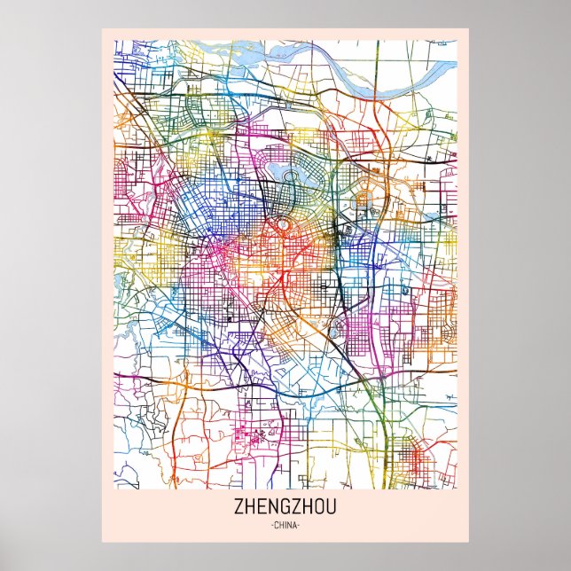 Póster Mapa de la ciudad de Zhengzhou (Frente)