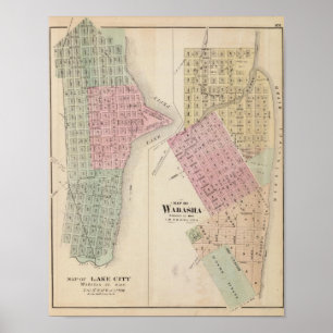 Póster Mapa de la ciudad del lago, y mapa de Wabasha,