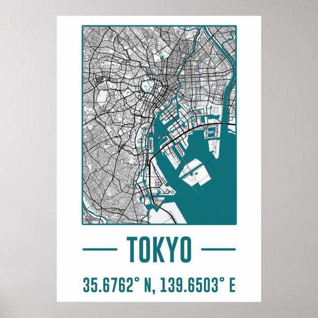 Póster mapa de la ciudad Minimalista de tokio, mapa de la (Frente)
