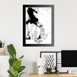 Póster Mapa de la ciudad moderna de Bergen Noruega