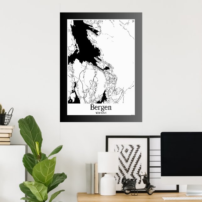 Póster Mapa de la ciudad moderna de Bergen Noruega (Oficina en casa)