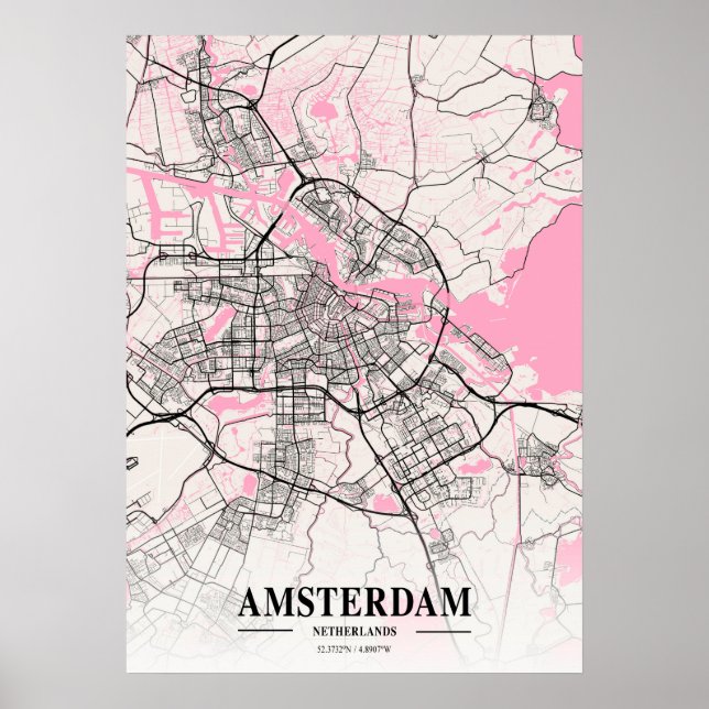 Póster Mapa de la ciudad nepalesa de Ámsterdam - Países B (Frente)