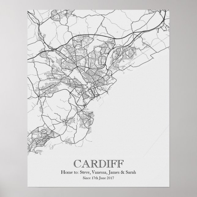 Póster Mapa de la ciudad personalizada de Cardiff Wales (Frente)