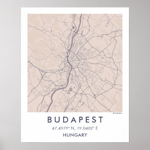 Póster Mapa de la ciudad personalizado Budapest Hungría A