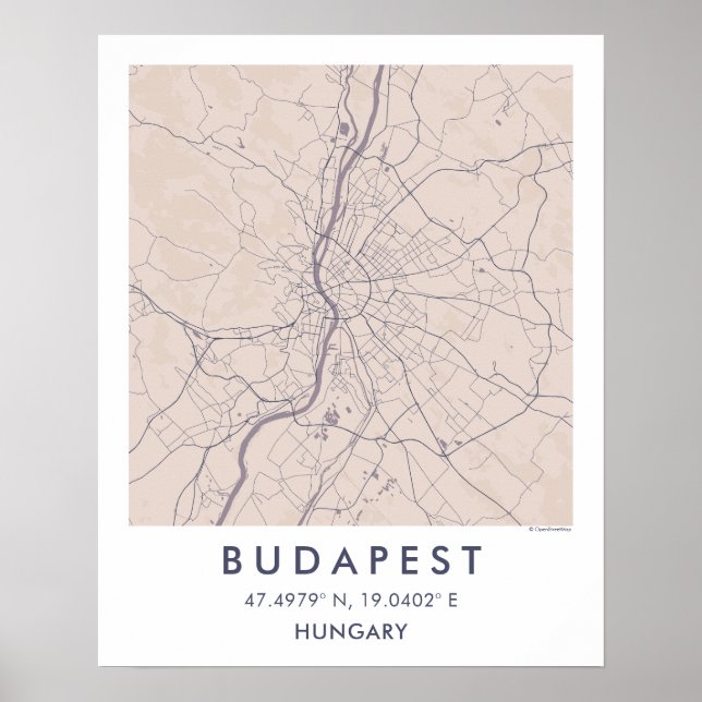 Póster Mapa de la ciudad personalizado Budapest Hungría A (Frente)
