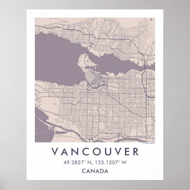 Póster Mapa de la Ciudad Personalizado Vancouver Canadá A (Frente)