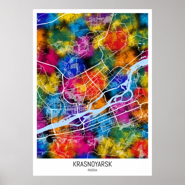 Póster Mapa de la ciudad rusa de Krasnoyarsk (Frente)