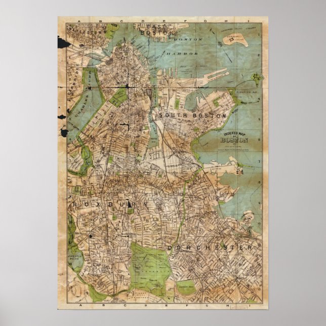 Póster Mapa de la Ciudad Vieja de Boston, Massachusetts,  (Frente)