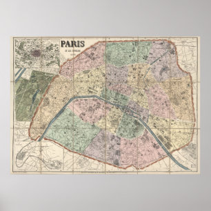 Póster Mapa de la ciudad vieja de París, Francia Europa