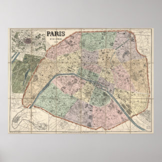 Póster Mapa de la ciudad vieja de París, Francia Europa