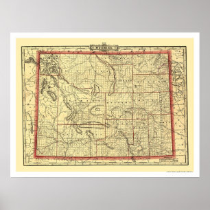 Póster Mapa de la ciudad y el ferrocarril de Wyoming 1895