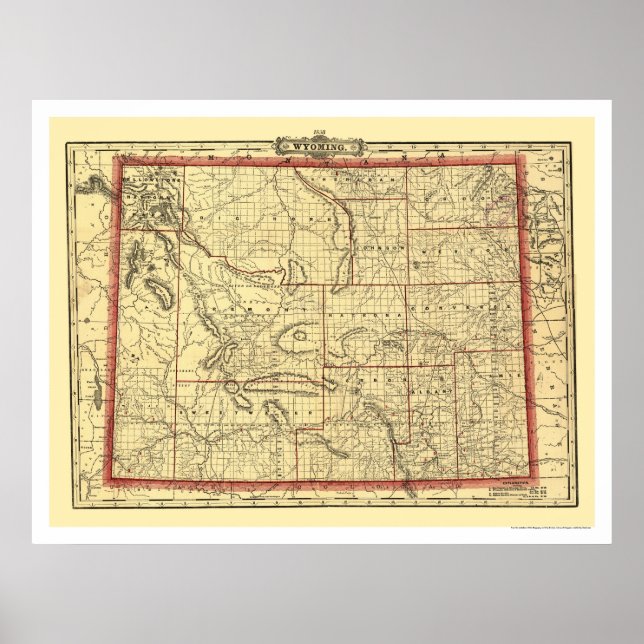 Póster Mapa de la ciudad y el ferrocarril de Wyoming 1895 (Frente)