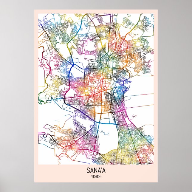 Póster Mapa de la ciudad yemení de Saná (Frente)