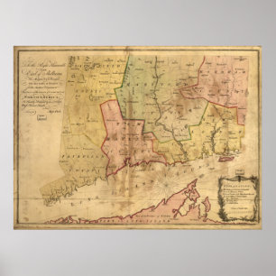 Póster Mapa de la colonia de Connecticut de 1766