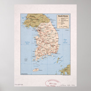 Póster Mapa de la Corea del Sur (1989)