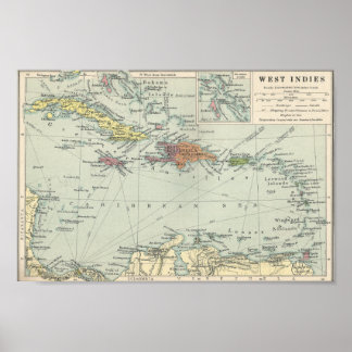 Póster Mapa de la cosecha del Caribe y las Indias Occiden