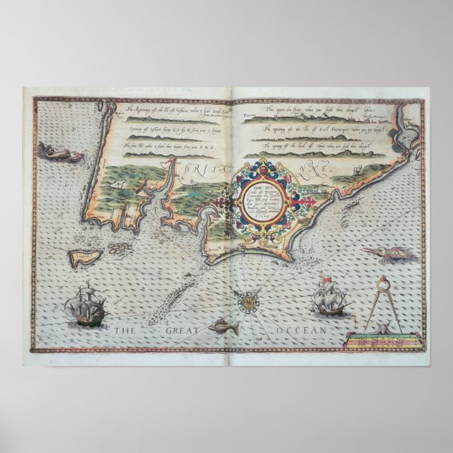 Póster Mapa de la costa de Bretaña, 1588 (Frente)