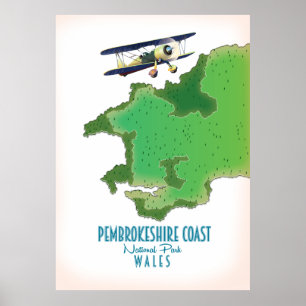 Póster Mapa de la costa de Pembrokeshire Parque Nacional 
