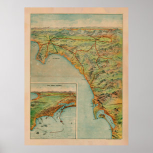 Póster Mapa de la Costa del Sur de California (1897)