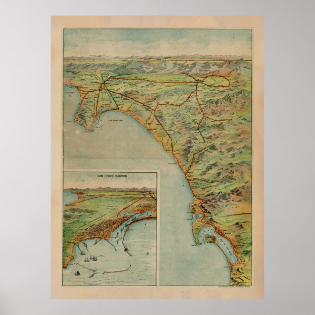 Póster Mapa de la Costa del Sur de California (1897) (Frente)