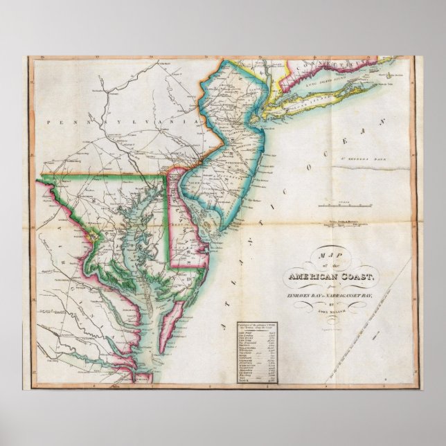 Póster Mapa de la costa estadounidense (Frente)