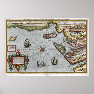 Póster Mapa de la costa francesa de 1586