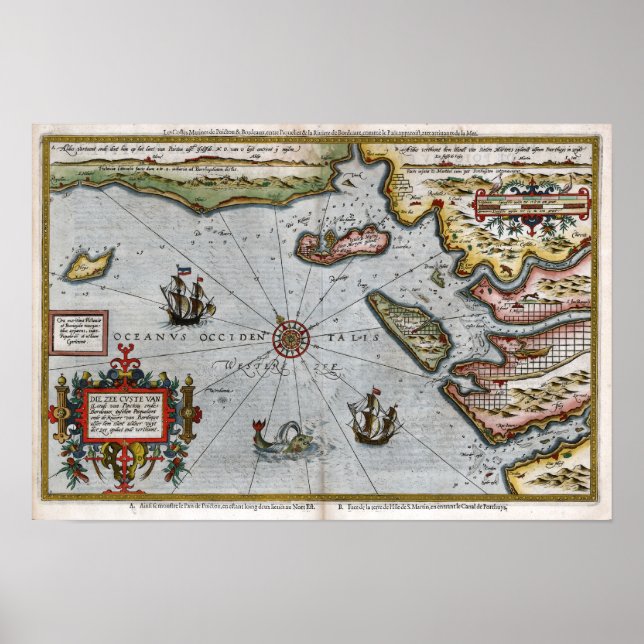 Póster Mapa de la costa francesa de 1586 (Frente)