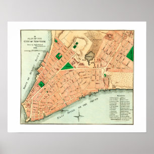 Póster Mapa de la disposición original de la ciudad de Nu